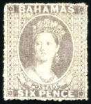 Stamp of Bahamas 1861-62 No Wmk 6d pale dull lilac, unused, no gum,