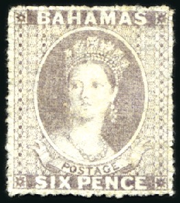 Stamp of Bahamas 1861-62 No Wmk 6d pale dull lilac, unused, no gum,