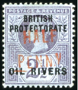 Stamp of Nigerias » Niger Coast Protectorate 1893 Provisional 1/2d on 2 1/2d type 5 ("PENN.Y") 