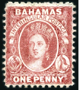 Stamp of Bahamas 1862 No Wmk 1d carmine-lake, unused, no gum, fine 