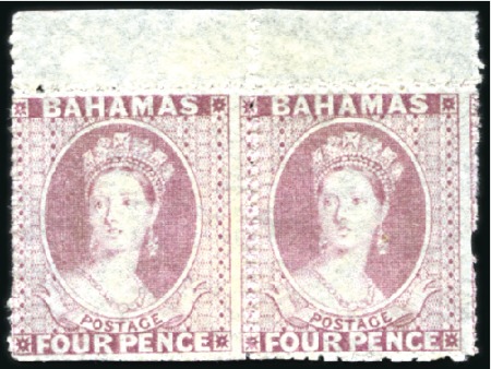 Stamp of Bahamas 1861-62 No Wmk 4d dull-rose, mint, top sheet margi