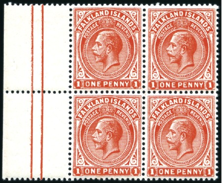 Stamp of Falkland Islands 1912-20 Wmk Multiple Crown CA 1d orange-red with R