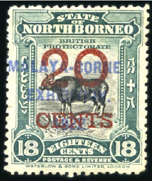 Stamp of North Borneo 1922 Malaya-Borneo Exhibition 20c on 18c blue-gree
