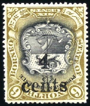 Stamp of North Borneo 1904-05 4c on 6c Black and bistre-brown, mint, sho