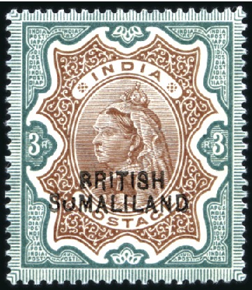 Stamp of Somaliland Protectorate 1903 3r Brown & Green (ovpt at bottom) with "SUMAL