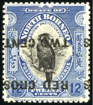 Stamp of North Borneo 1918 Red Cross "TWO CENTS" on 12c deep bright blue