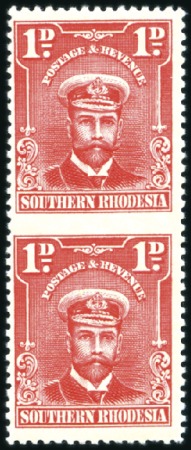 Stamp of Southern Rhodesia 1924-29 Admiral 1d bright rose IMPERF HORIZONTALLY