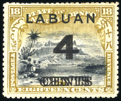 Stamp of Labuan 1899 "4 CENTS" on 18c black and olive-bistre, mint