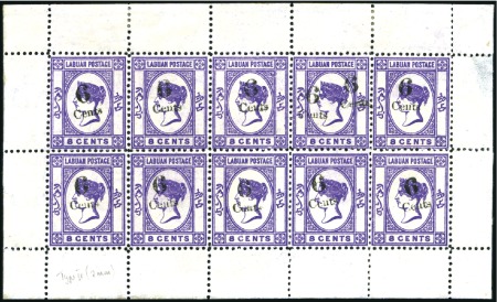 Stamp of Labuan 1891-92 6c on 8c mauve, mint, complete sheetlet of