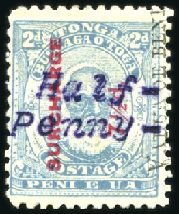 Stamp of Tonga 1896 Typewritten Surcharges 1/2d on 7 1/2d on 2d p