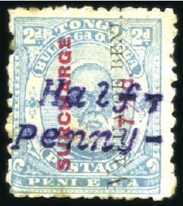 Stamp of Tonga 1896 Typewritten Surcharges 1/2d on 7 1/2d on 2d p