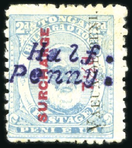 Stamp of Tonga 1896 Typewritten Surcharges 1/2d on 7 1/2d on 2d p