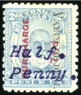 Stamp of Tonga 1896 Typewritten Surcharges 1/2d on 7 1/2d on 2d p