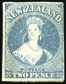 Stamp of New Zealand 1857-63 No Wmk 2d blue, close to large margins, mi