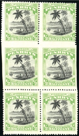Stamp of Cook Islands » Penrhyn Islands 1920 1/2d Black & Emerald partially imperf. vertic