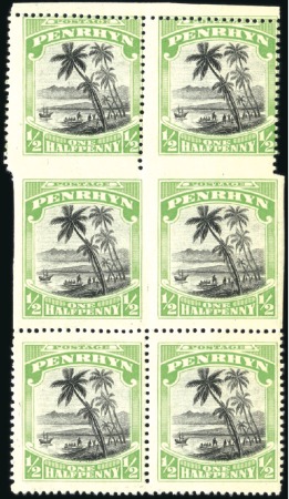 Stamp of Cook Islands » Penrhyn Islands 1920 1/2d Black & Emerald partially imperf. vertic