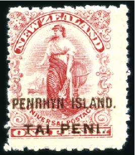 Stamp of Cook Islands » Penrhyn Islands 1902 1d Carmine on thin, hard "Basted Mills" paper