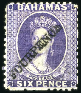 Stamp of Bahamas 1883 4d on 6d Deep Violet, unused, very fine (SG £