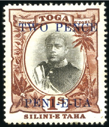 Stamp of Tonga 1923 2d on 10d Black and lake, mint, small part or
