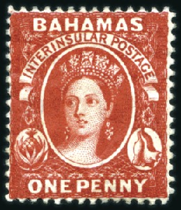 Stamp of Bahamas 1863-77 Wmk Crown CC 1d scarlet (aniline) perf.14,