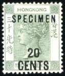 Stamp of Hong Kong 1891 20c on 30c to $1 on 96c set of 3 with SPECIME