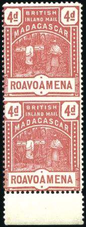 Stamp of Madagascar (British Post) 1895 (Mar) 4d Rose imperf. between vertical pair, 