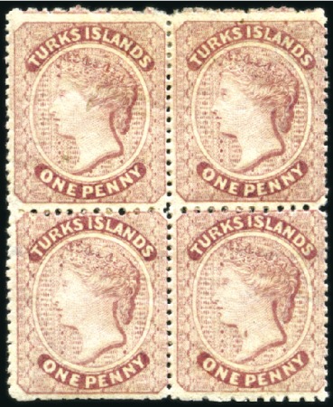 Stamp of Turks and Caicos Islands 1873-79 Star 1d dull-rose lake, mint, block of fou