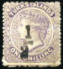 Stamp of Turks and Caicos Islands 1881 No Wmk 1/2d on 1s lilac, showing DOUBLE SURCH
