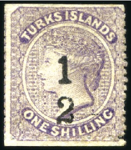Stamp of Turks and Caicos Islands 1881 No wmk 1/2d on 1s lilac, unused, small part o