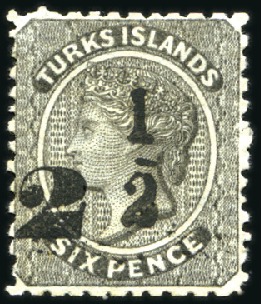 Stamp of Turks and Caicos Islands 1881 No wmk 2 1/2d on 6d black, unused without gum