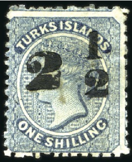 Stamp of Turks and Caicos Islands 1881 No wmk 2 1/2d on 1s dull blue, type 26 FRACTI