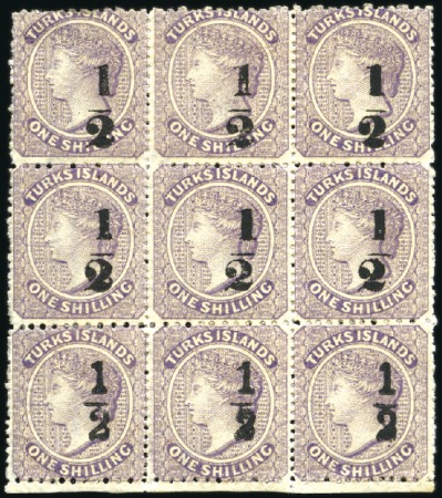 Stamp of Turks and Caicos Islands 1881 Wmk Small Star 1/2d on 1s lilac, types 9 & 10