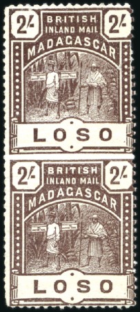 Stamp of Madagascar (British Post) 1895 (Mar) 2s Chocolate imperf. between vertical p