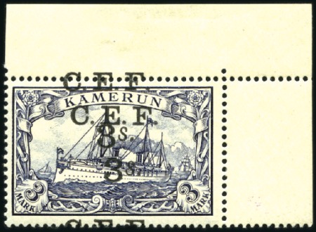 Stamp of Germany » German Colonies » Cameroon » German Colonies, Cameroon British Occupation 1915 3s on 3m Violet-Black with DOUBLE SURCHARGE v