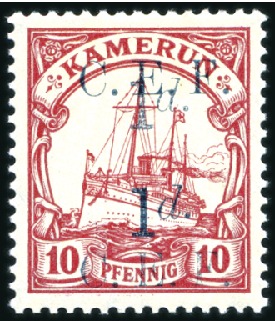 Stamp of Germany » German Colonies » Cameroon » German Colonies, Cameroon British Occupation 1915 1d on 10pf carmine with DOUBLE SURCHARGE vari