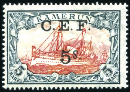 Stamp of Germany » German Colonies » Cameroon » German Colonies, Cameroon British Occupation 1915 5s on 5m carmine and black with INVERTED S va