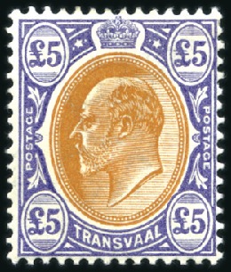 Stamp of South Africa » Transvaal 1903 Wmk Crown CA £5 orange-brown and violet, mint