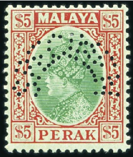 Stamp of Malaysia » Malaysian States » Perak 1935-37 Wmk Multiple Script CA 1c to $5 SPECIMEN s