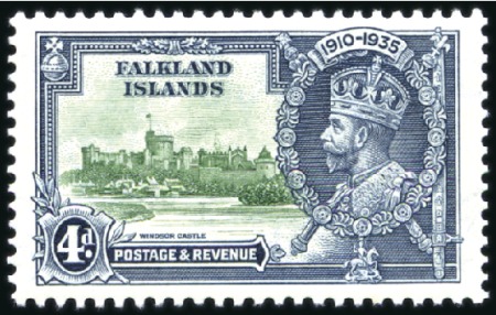 Stamp of Falkland Islands 1935 Silver Jubilee 4d green and indigo, with spec