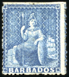 Stamp of Barbados 1870 Wmk Large Star (1d) blue, mint part redistrib