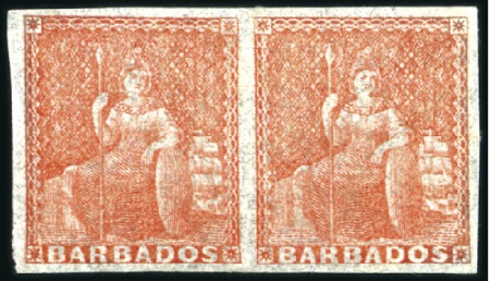Stamp of Barbados 1861-70 No Wmk (4d) dull vermilion mint IMPERF PAI