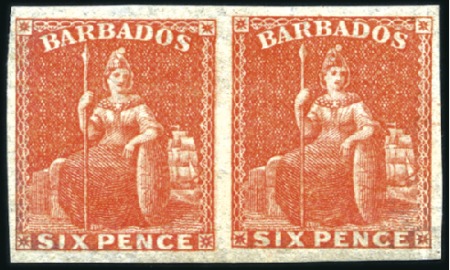 Stamp of Barbados 1861-70 No Wmk 6d bright orange-vermilion mint IMP