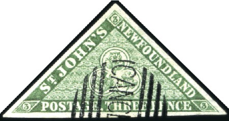 Stamp of Canada » Newfoundland 1860 3d Green imperf. with good even margins, with