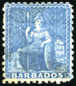Stamp of Barbados 1861-70 No Wmk unissued (1d) blue, mint, large par