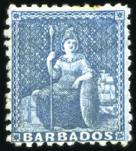 Stamp of Barbados 1861-70 No Wmk unissued (1d) blue, mint, part redi
