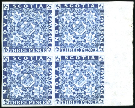 Stamp of Canada » Nova Scotia 1851-60 3d Blue right marginal block of four with 