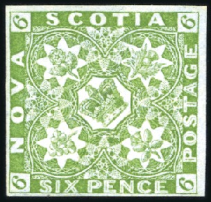 Stamp of Canada » Nova Scotia 1851-60 6d Yellow-Green with fine to large margins