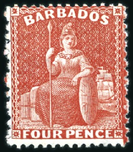 Stamp of Barbados 1875-80 Wmk Crown CC 4d red perf.14x12 1/2, mint l