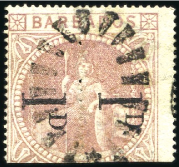 Stamp of Barbados 1878 Wmk Small Star 1d on half 5s dull rose, lower