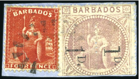 Stamp of Barbados 1878 Wmk Small Star 1d on half 5s dull rose, lower